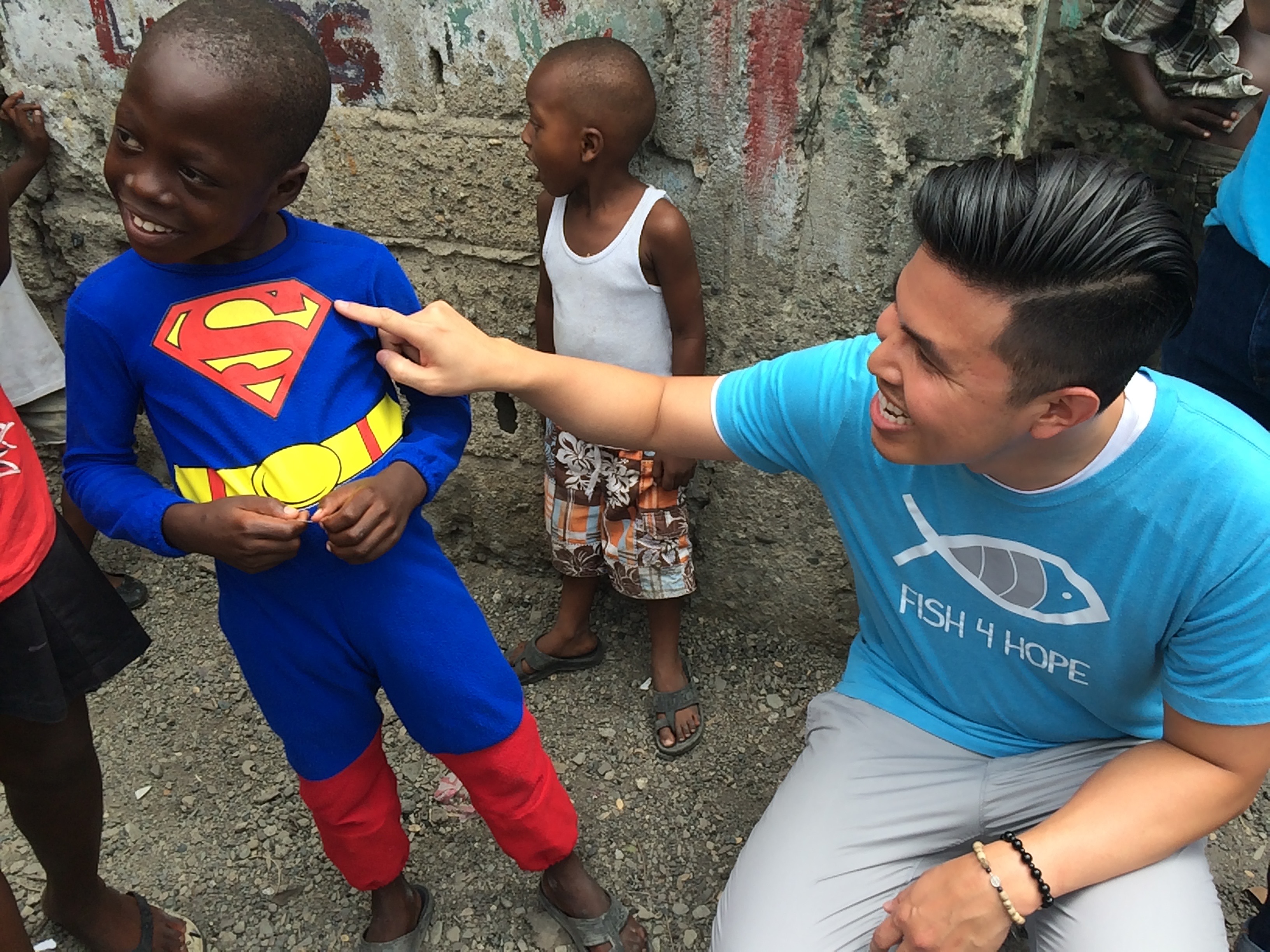 Fish4Hope co-founder Vin poses with Superman