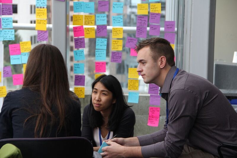 Students brainstorming during an Impact Design event